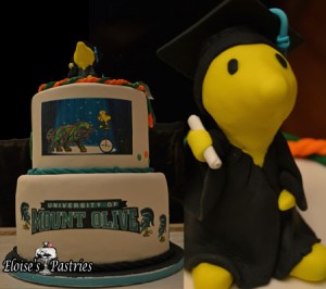 Graduation Cake - Featuring woodstock, University of Mount Olive, and High School Logo (Tiger)