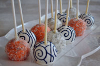 coral and blue cake pops